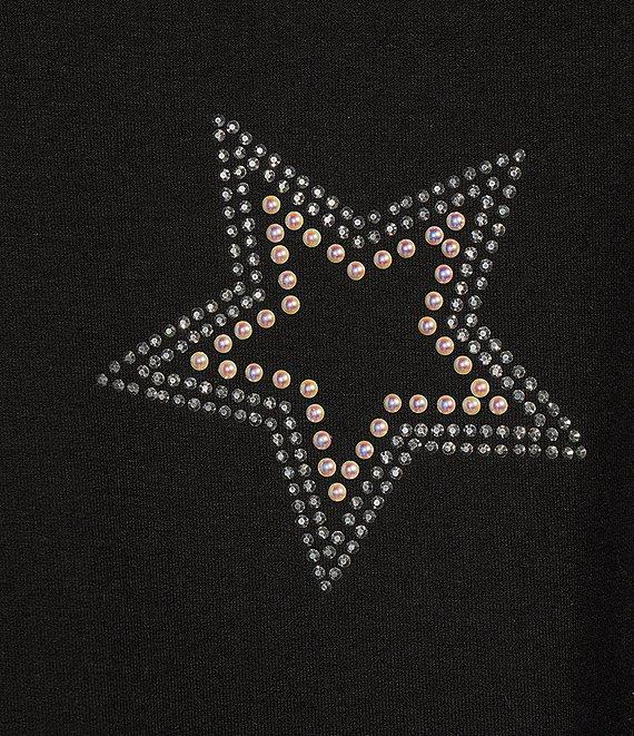 Ali Miles Knit Stretch Star Print 3/4 Sleeve Sweater Product Image