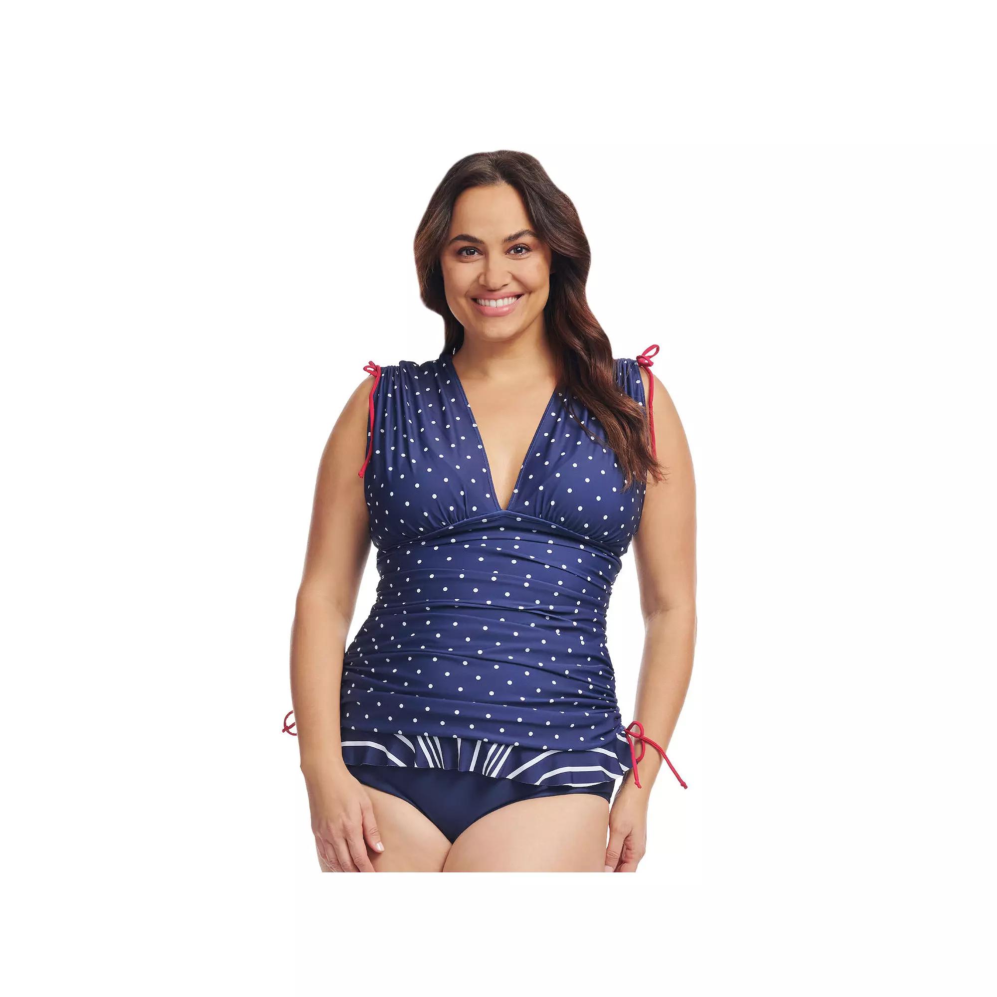 Plus Size Mazu Polka Dot Convertible Length Tankini Swim Top, Women's, Size: 18 W, Blue Dot Product Image