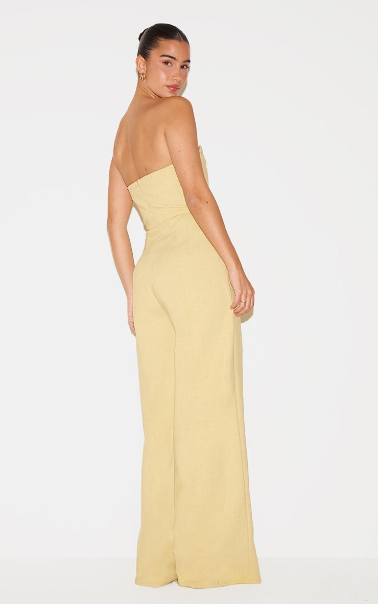 PLT Label Chartreuse Corset Bust Detail Wide Leg Tailored Jumpsuit Product Image