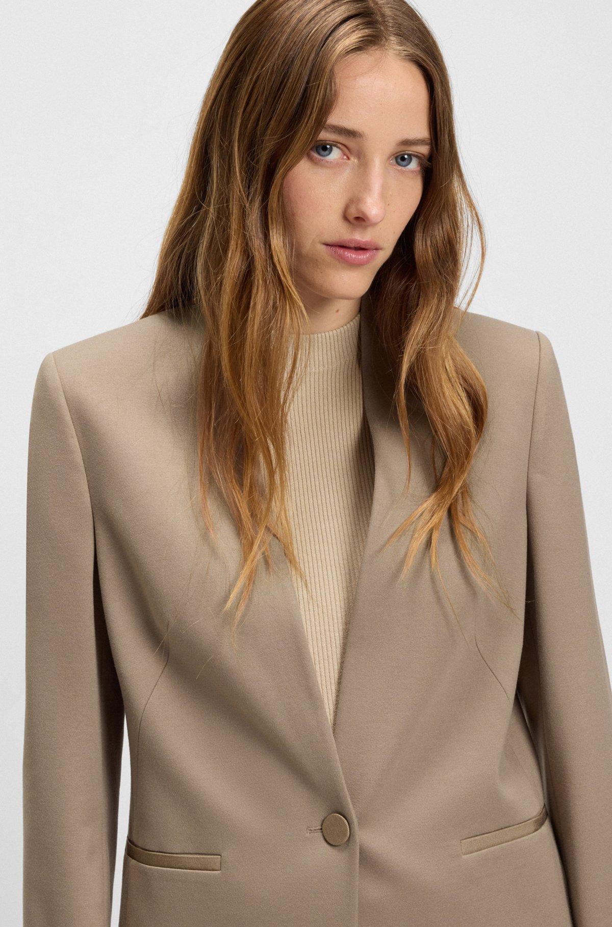 BOSS - Collarless regular-fit blazer with hardware button - Light Brown Product Image