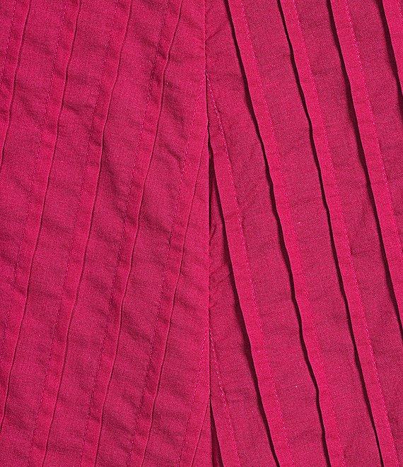 John Mark Plus Size Pleated Solid Wire Collar 3/4 Sleeve Button Front Shirt Product Image