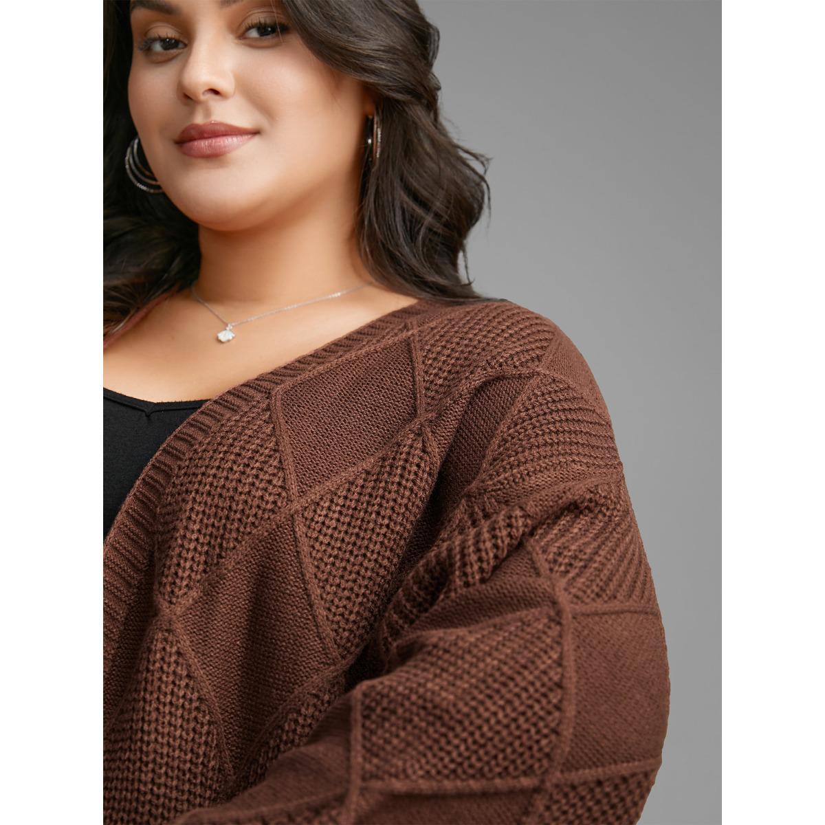 Plus Size Plain Textured Pocket Drop Shoulder Cardigan Browncoffeecolor Women Casual Loose Long Sleeve Everyday Cardigans BloomChic 14-16/1X Product Image