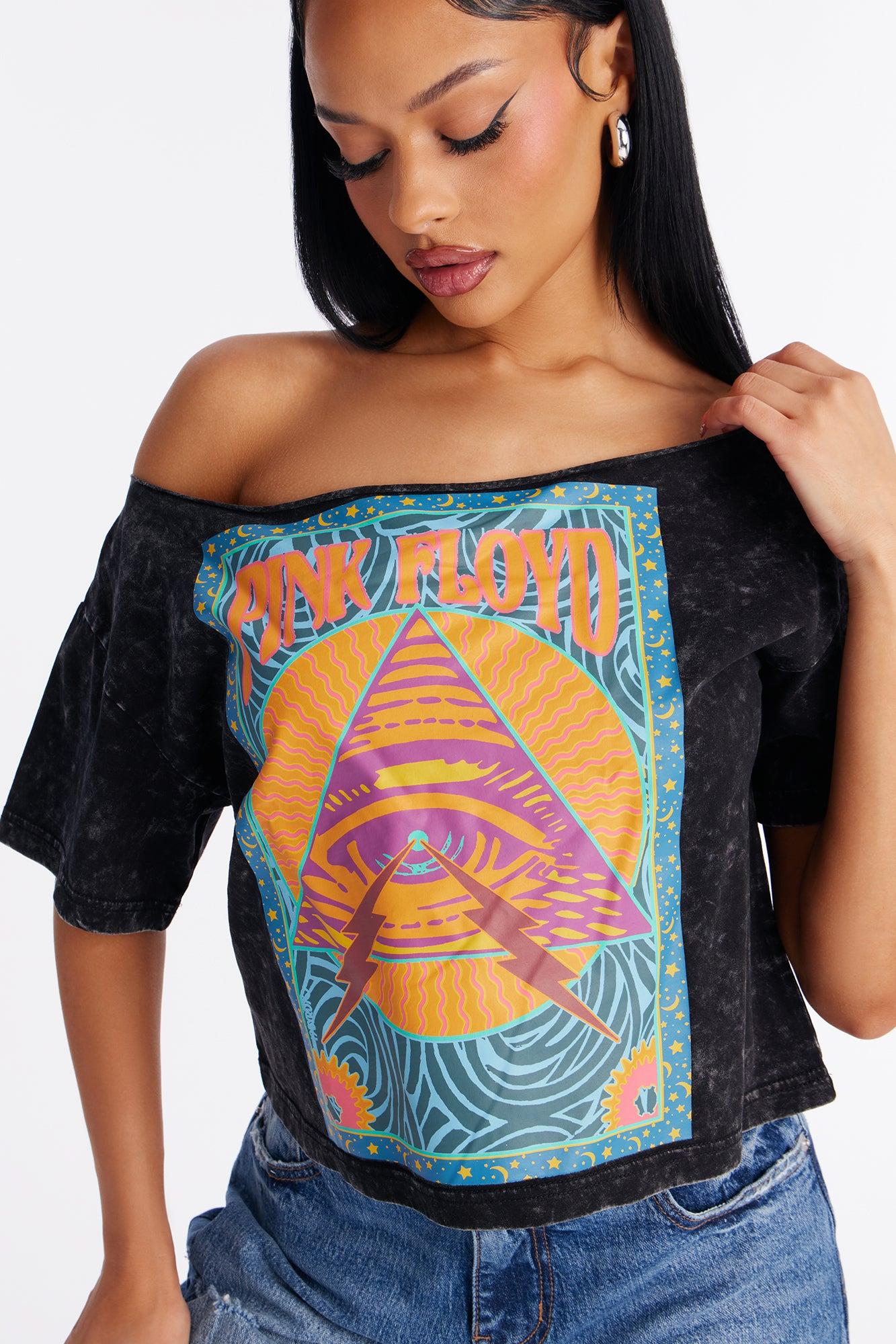 Pink Floyd Washed Off Shoulder Tee - Black Wash Female Product Image