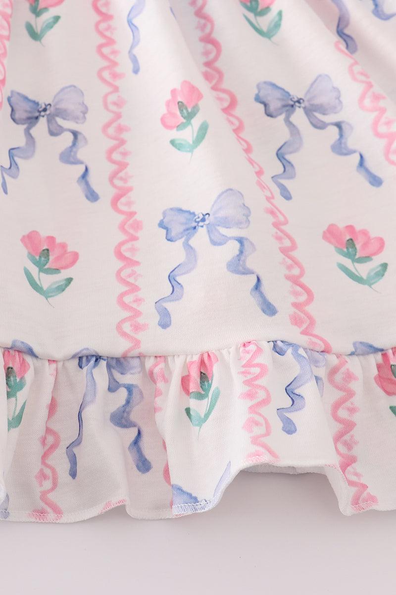 Blue floral bow ruffle shorts set Product Image