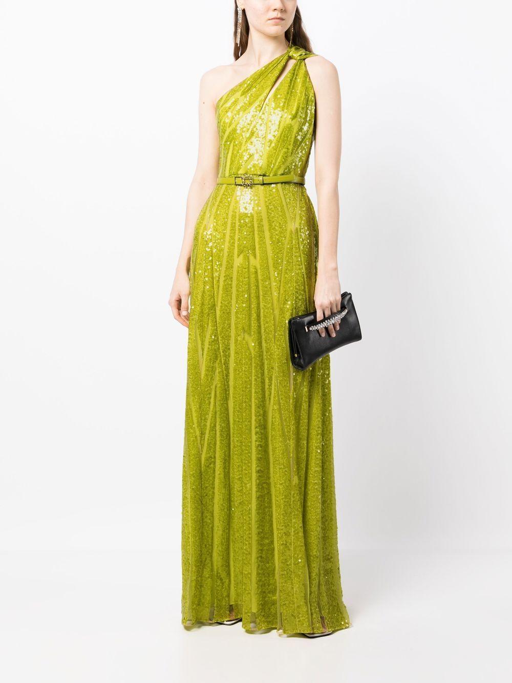 embroidered tulle one-shoulder gown Product Image