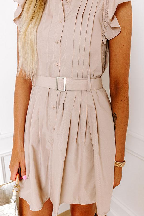 Take A Chance Ruffle Mini Dress in Warm Taupe Product Image