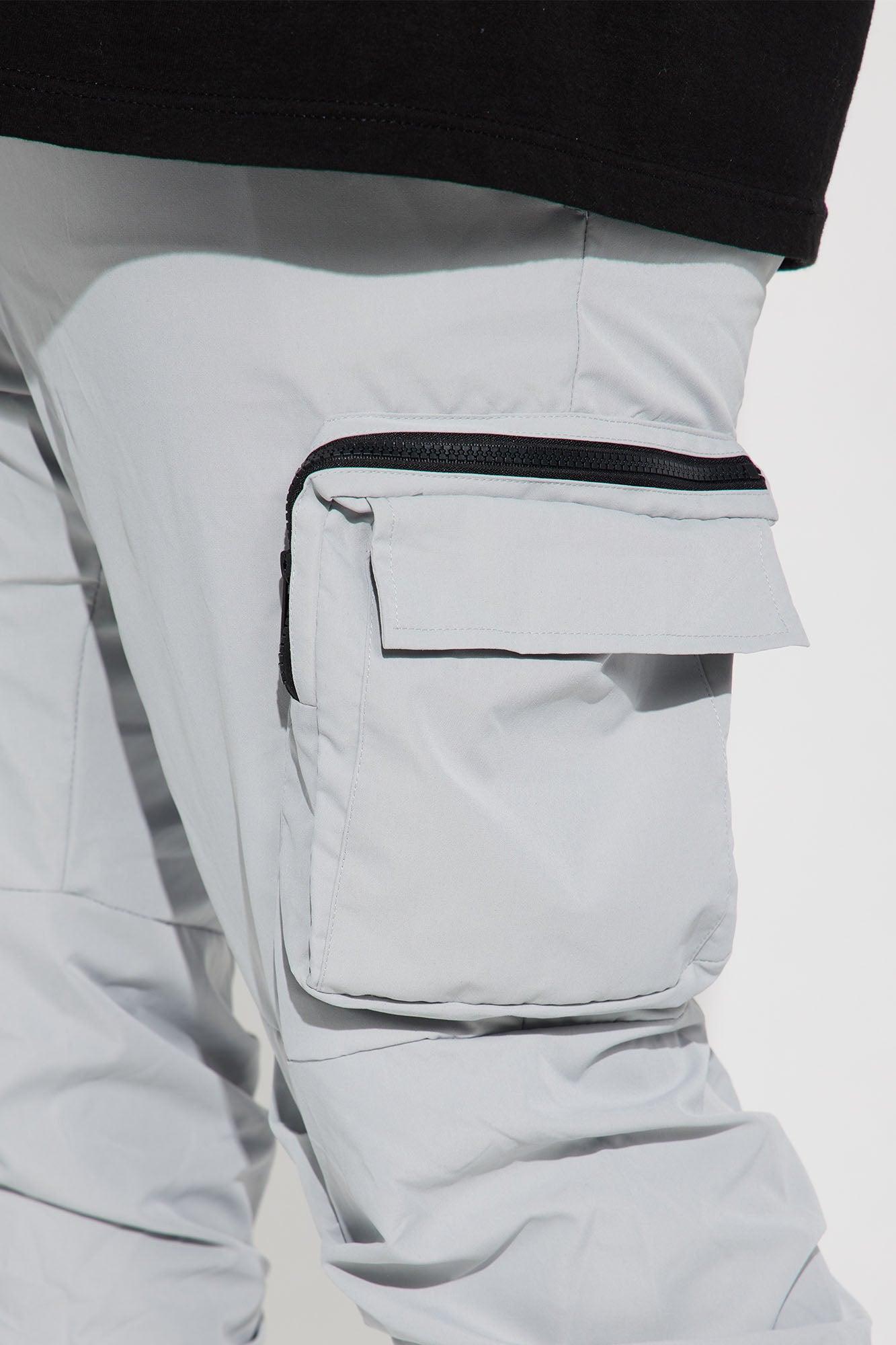 Stacked Ruched Nylon Cargo Pants - Grey Product Image