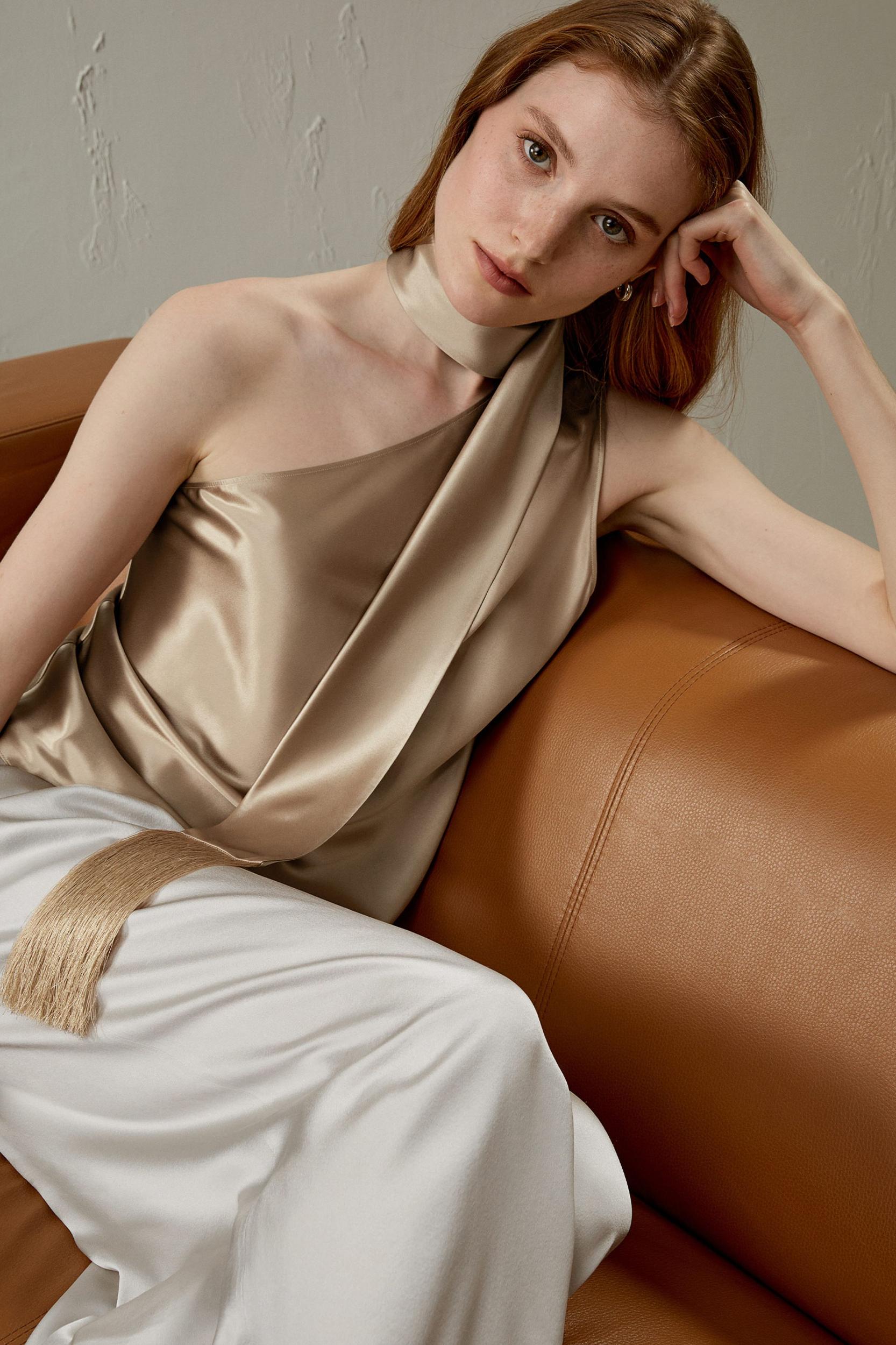 One-Shoulder Evening Watershine Silk Top Product Image