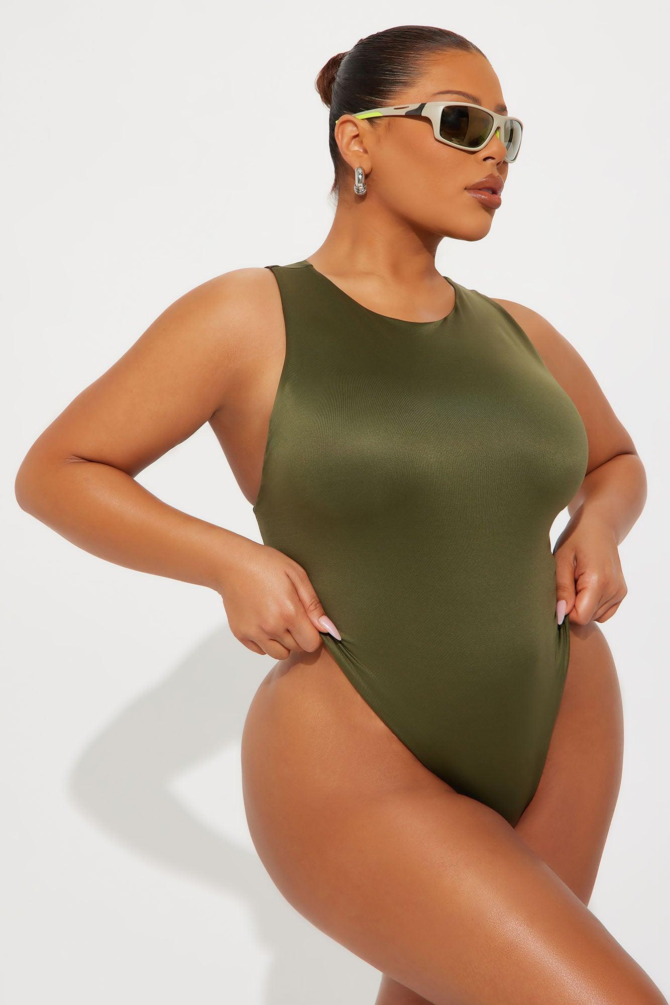 Contour Double Lined Scoop Neck Bodysuit - Military Green Female Product Image