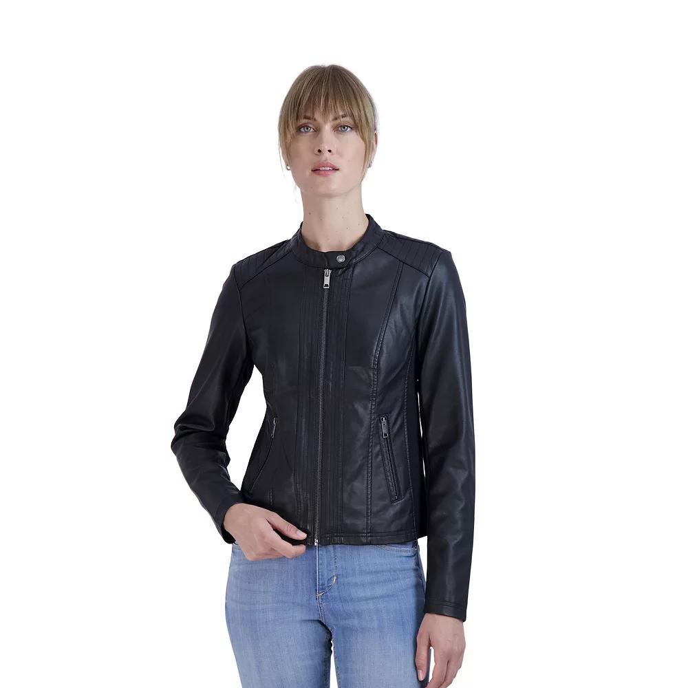 Women's Sebby Collection Faux-Leather Racing Jacket,  Product Image