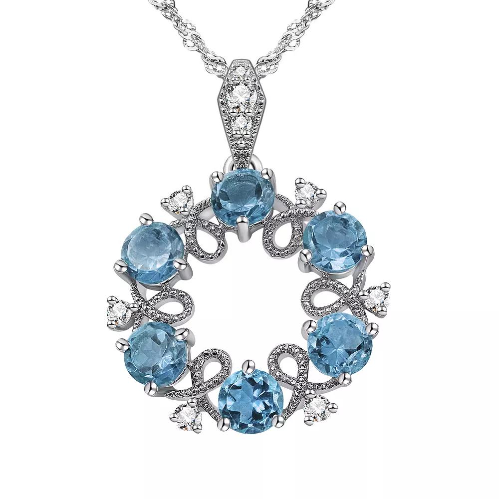 Oro Leoni Sterling Silver Blue & White Topaz Open Circle Pendant Necklace, Women's,  Product Image
