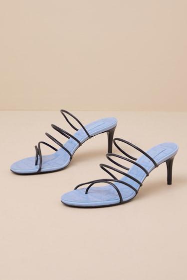 Malta Black Leather High Heel Slide Sandals Product Image