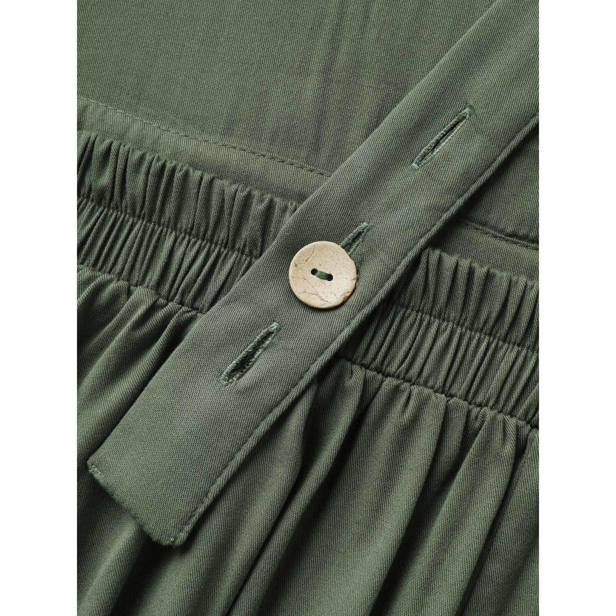 Plus Size Rayon Floral Embroidery Stretchy Waist Midi Dress ArmyGreen Women Leisure Non Sleeveless Curvy BloomChic 14-16/1X Product Image