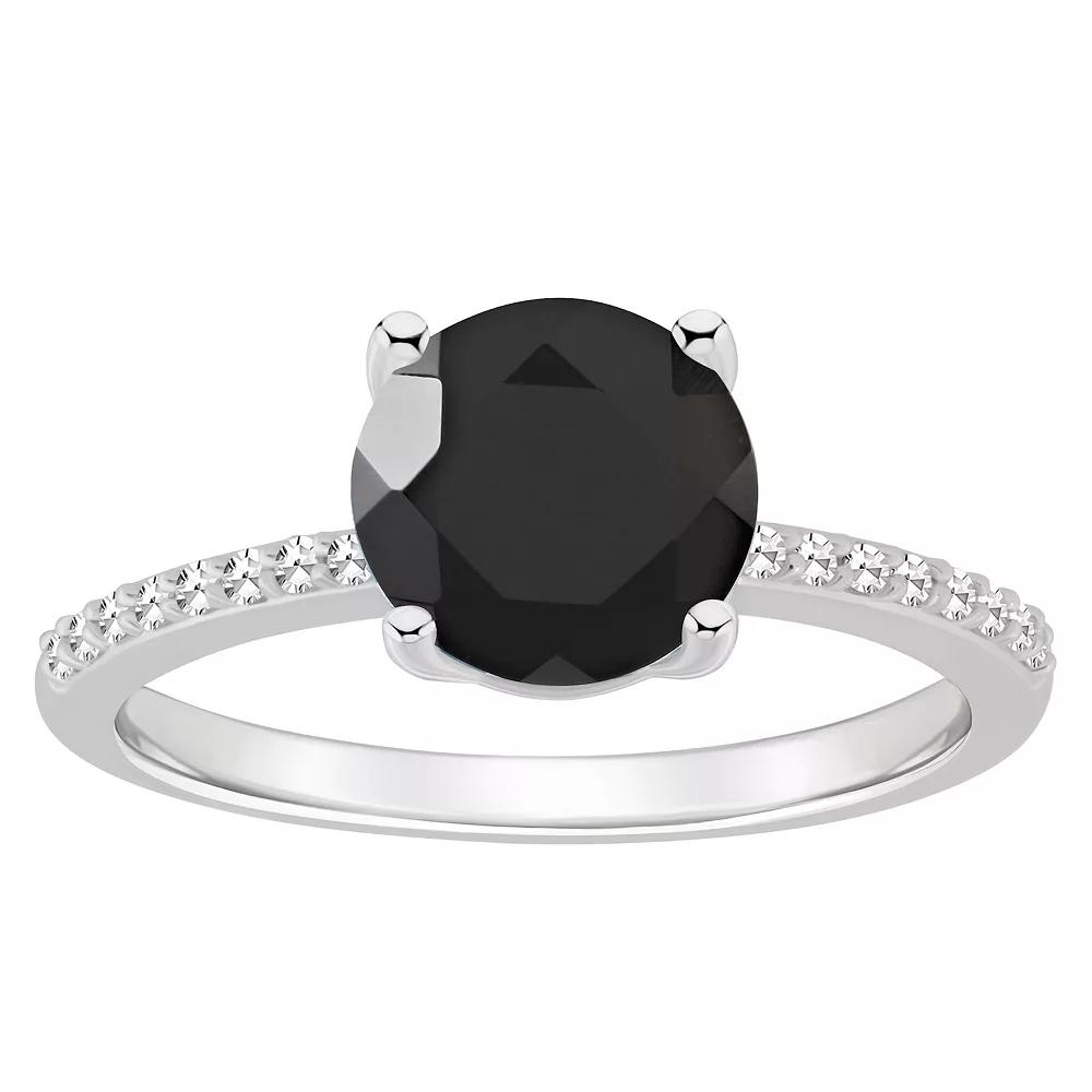Alyson Layne Sterling Silver Round Black Onyx 1/10 Carat T.W. Diamond Ring, Women's, Size: 6 Product Image