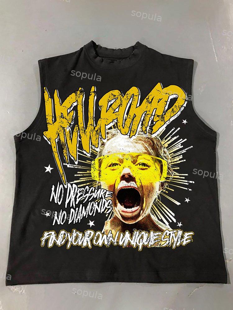Hell Road Retro Personality Portrait Graphics Print Cotton Tank Top Product Image