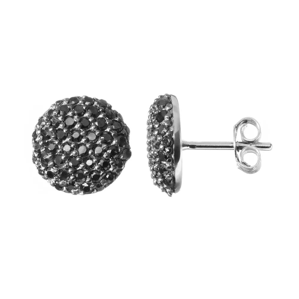 Sophie Miller Black Cubic Zirconia Black-Rhodium Plated Sterling Silver Button Stud Earrings, Women's Product Image