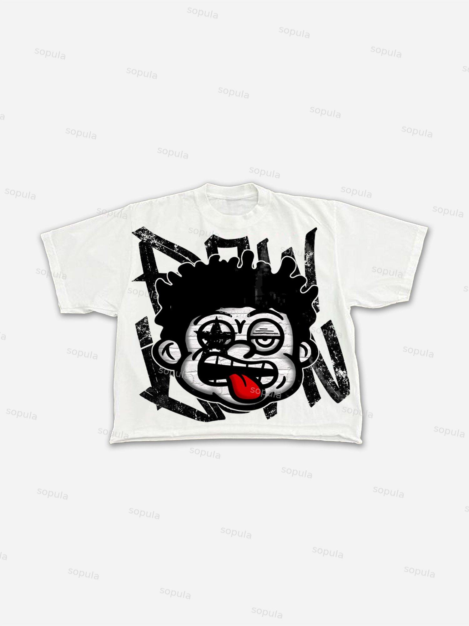 Big Face Retro Cartoon Graphic Cropped T-shirt Product Image