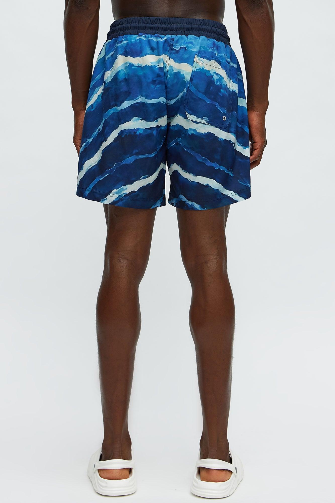Rolling Waves Printed Swim Mid Trunk - Blue/combo Product Image