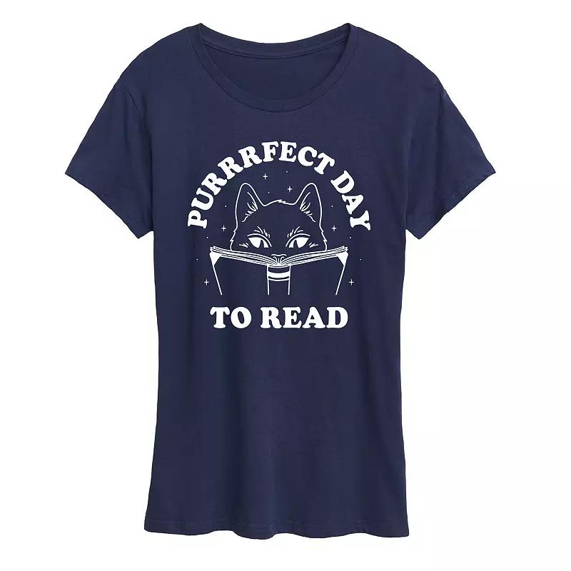 Womens Cat Purrrfect Day To Read Graphic Tee, Girls Blue Product Image
