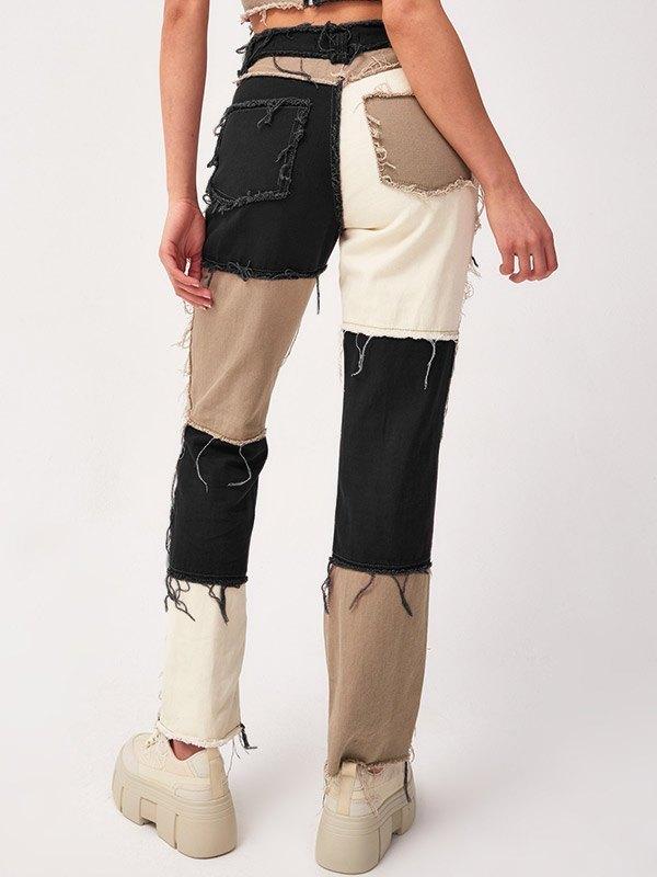 Pastel Patchwork Denim Boyfriend Jeans Product Image