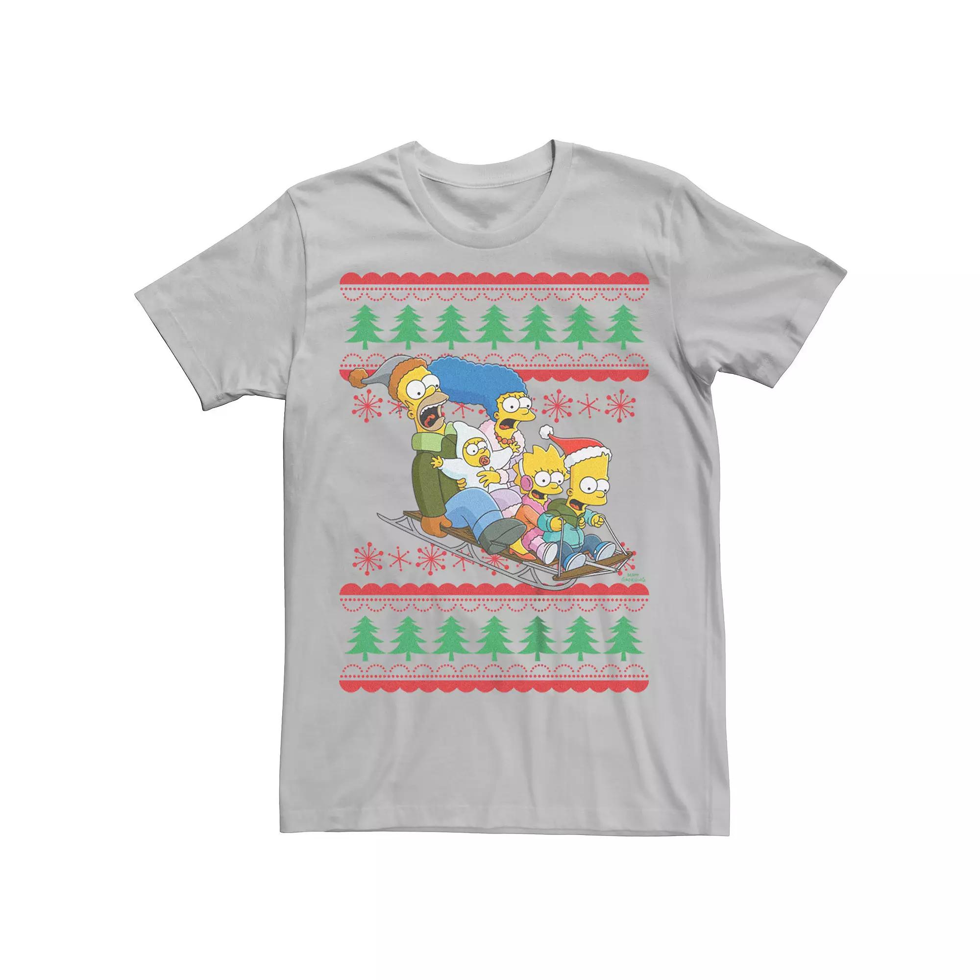 Men's The Simpsons Family Sleigh Ride Sweater Graphic Tee,  Product Image