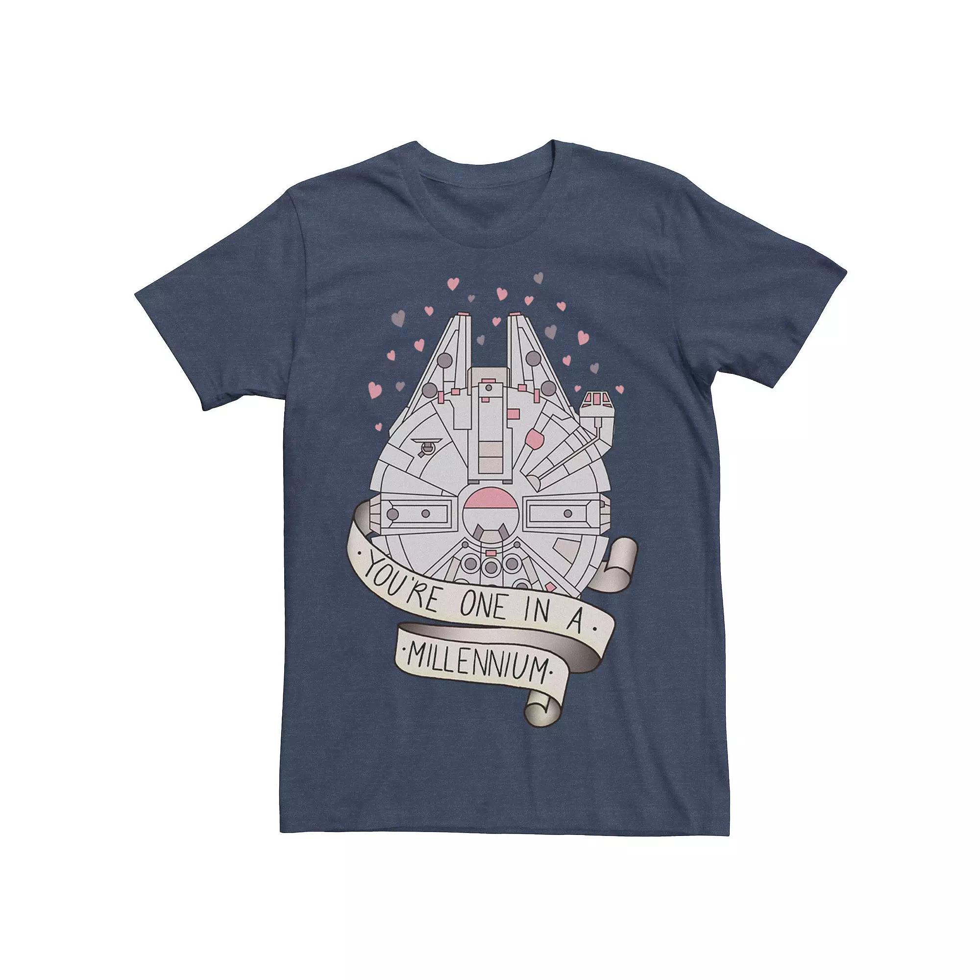 Men's Star Wars Millennium Falcon "You're One In A Millennium" Tee, Size: Medium, Navy Grey Product Image