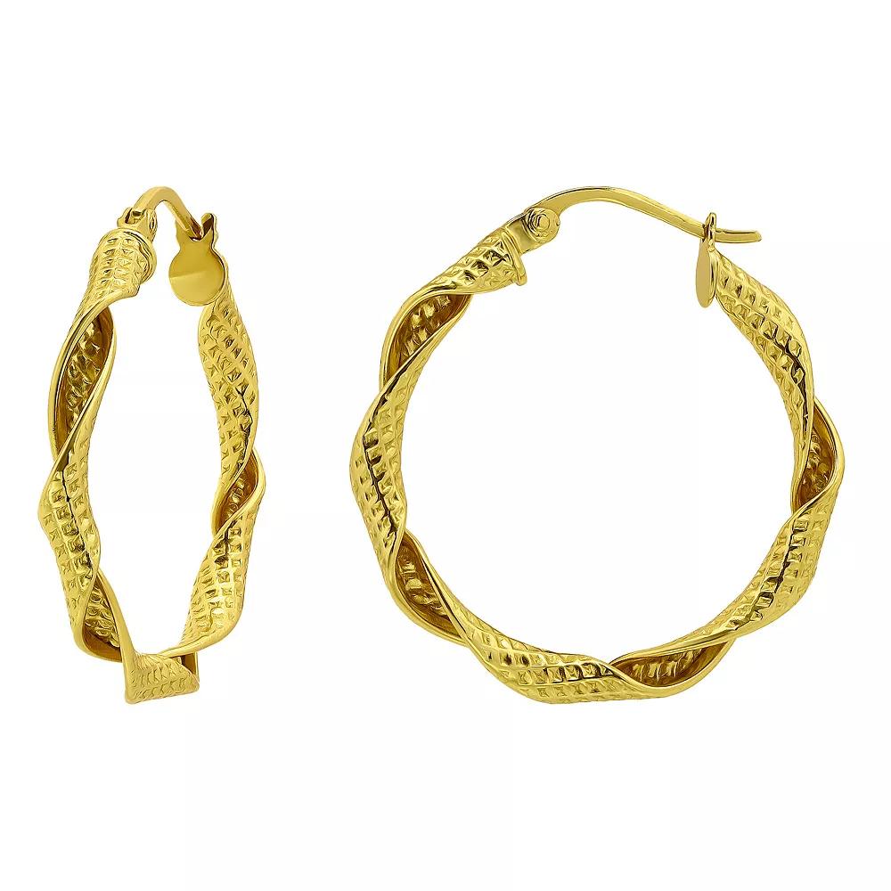 Aleure Precioso Sterling Silver 25 mm Textured & Polished Ribbon Twist Hoop Earrings, Womens, Gold Tone Product Image