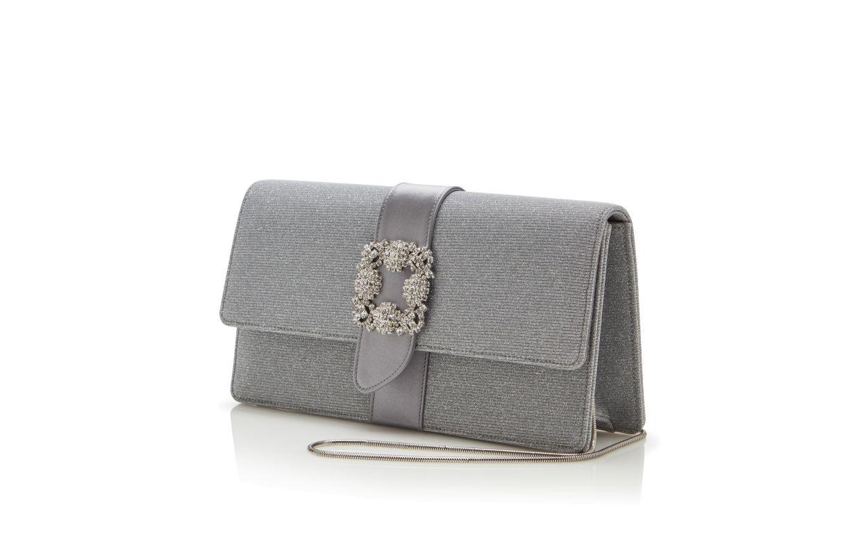 CAPRI GLITTER Silver Glitter Jewel Buckle Clutch Product Image
