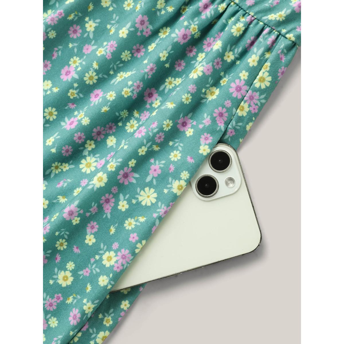 Plus Size Floral Print Surplice Neck Midi Dress Mint Women Overlap Collar Short sleeve Curvy BloomChic 22-24/3X Product Image