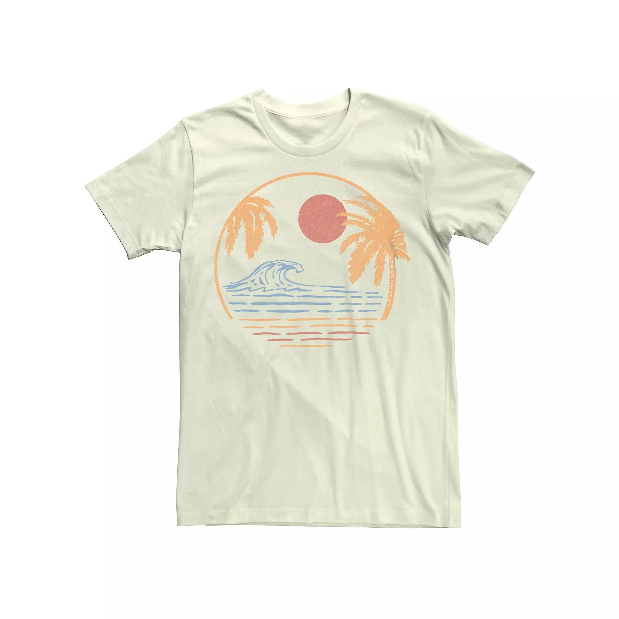 Men's Beach Palm Trees Wave Circle Graphic Tee,  Product Image