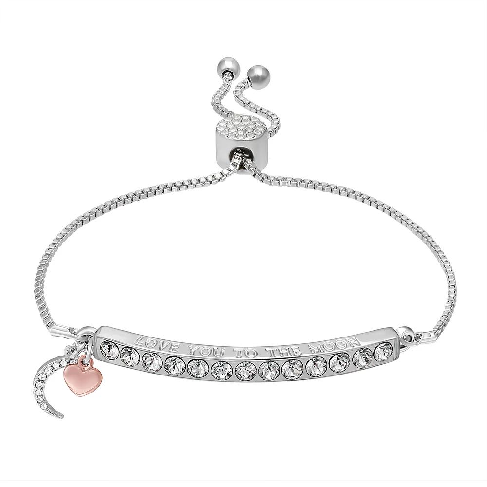Brilliance "Love You to the Moon" Adjustable Bracelet, Women's, Size: 7", Two Tone Pink Clear Product Image