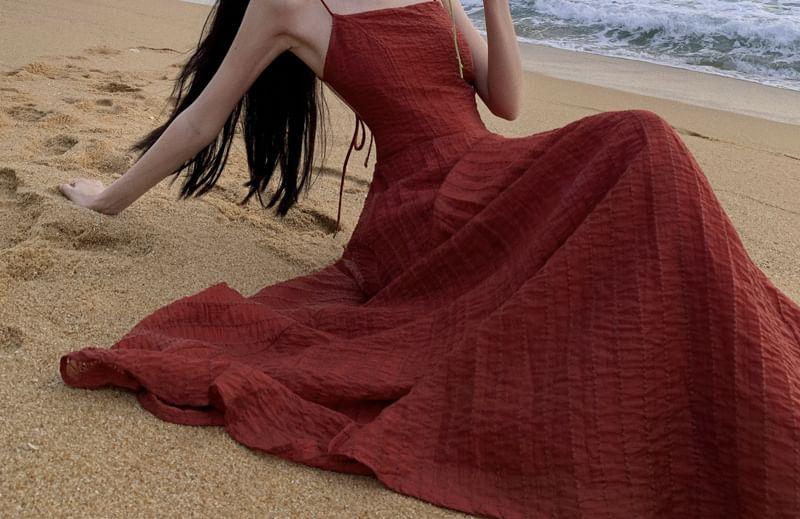 Spaghetti Strap Plain Open Back Maxi Sundress Product Image