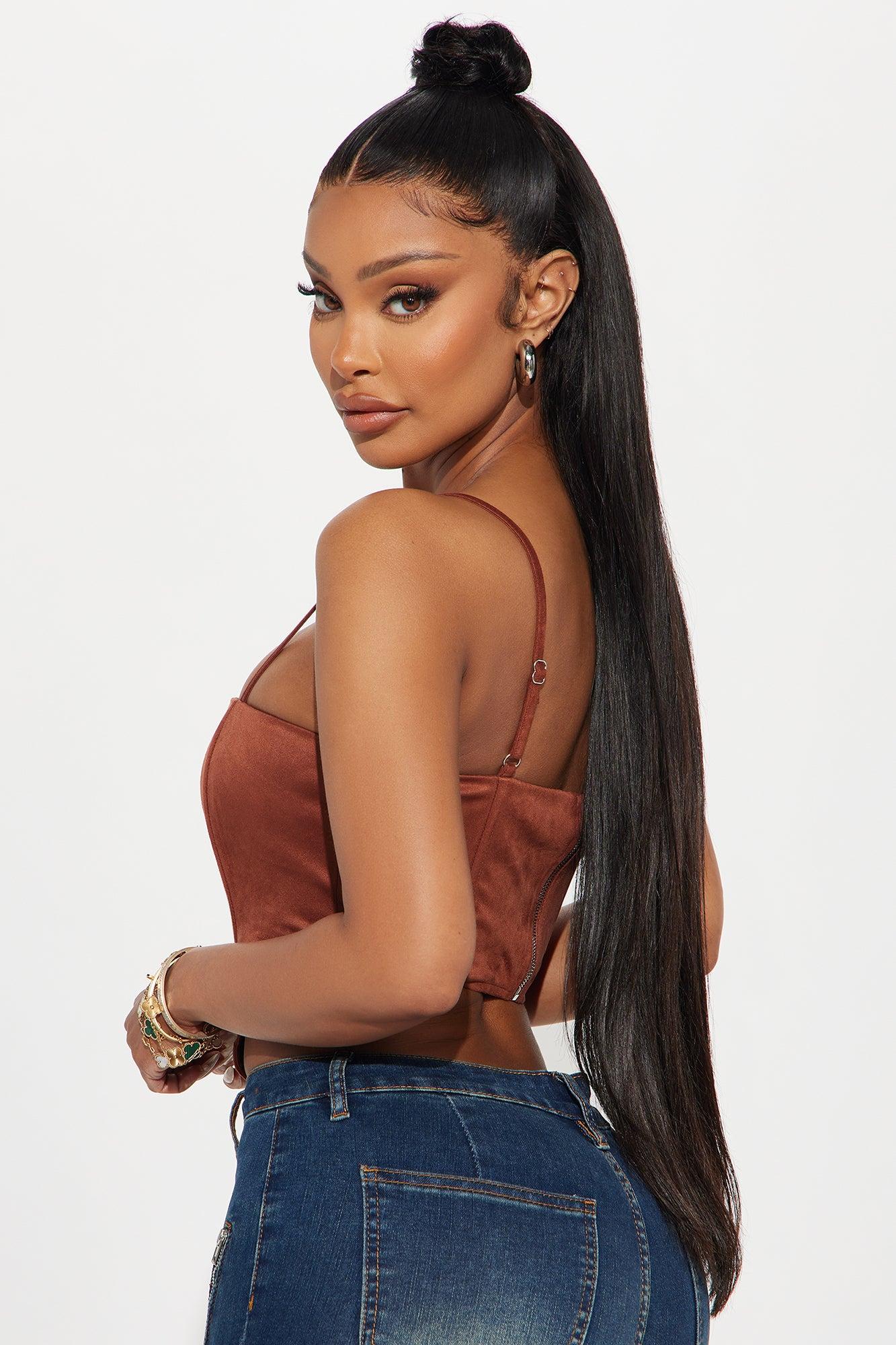 Howdy Faux Suede Corset Top - Chocolate Product Image