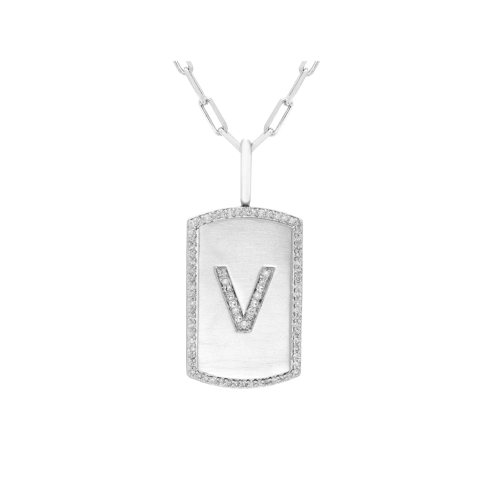 It's Personal Initial Sterling Silver & 1/4 Carat T.W. Diamond Dog Tag Necklace, Women's,  Product Image