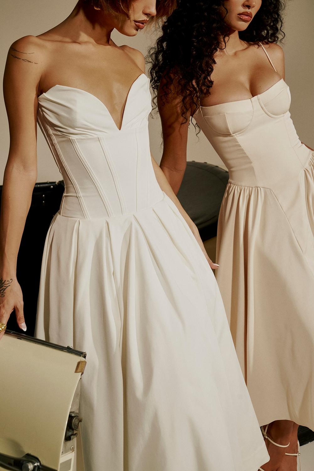 Lady  white strapless midi dress Product Image