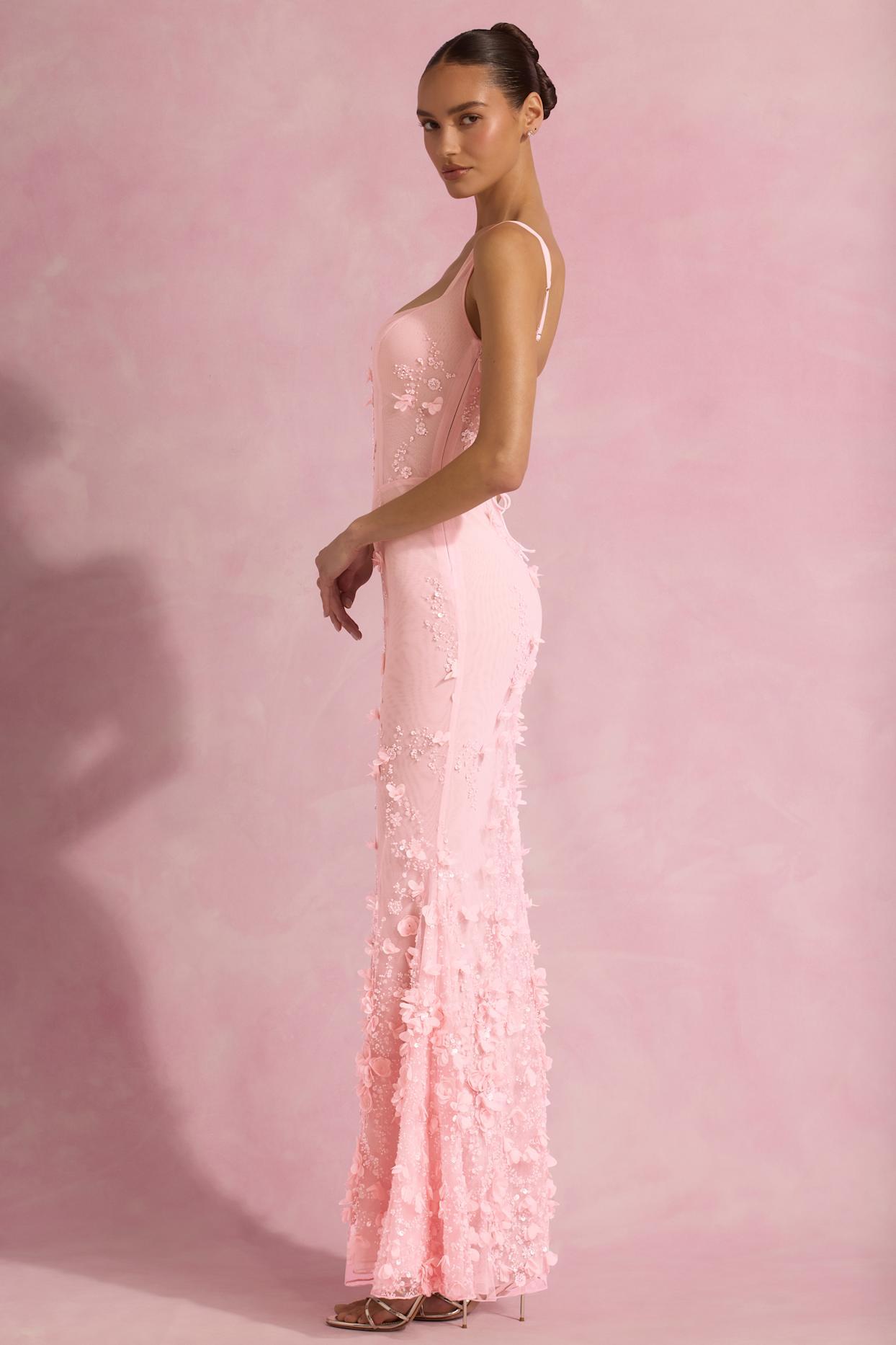Embellished Fishtail Corset Gown in Pink Product Image