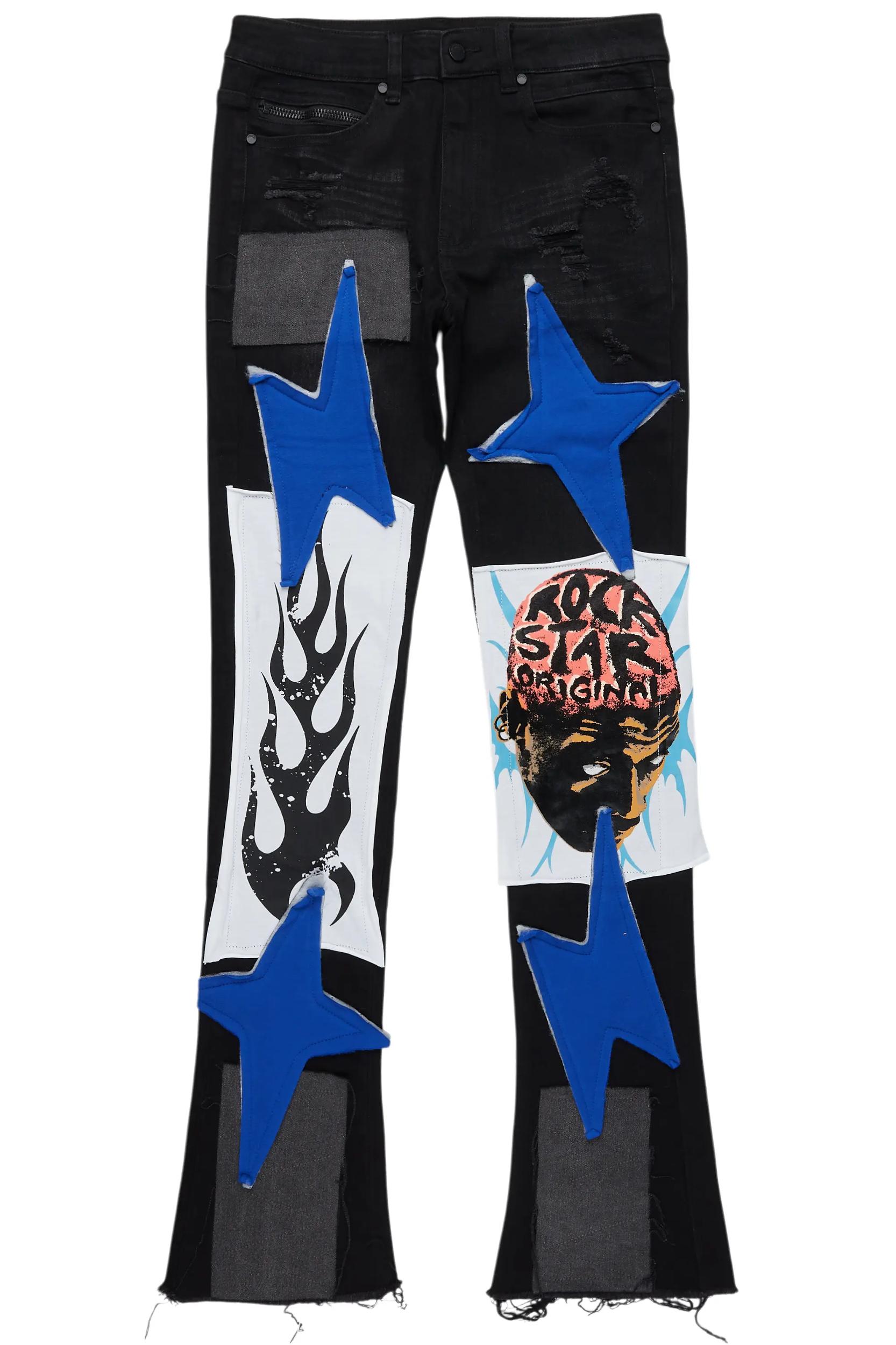 Edgar Jet Black Patchwork Stacked Flare Jean Male Product Image