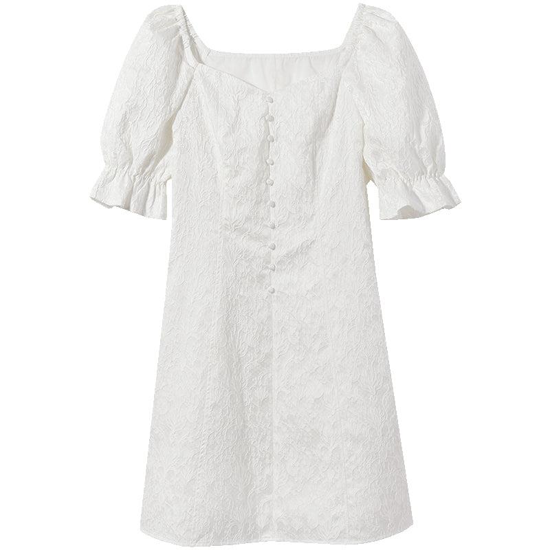Ruffle Sleeve Square Neck Jacquard Midi Dress Product Image