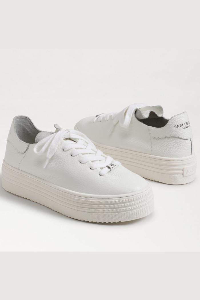 Pippy Lace Up Platform Sneaker - White Leather Product Image