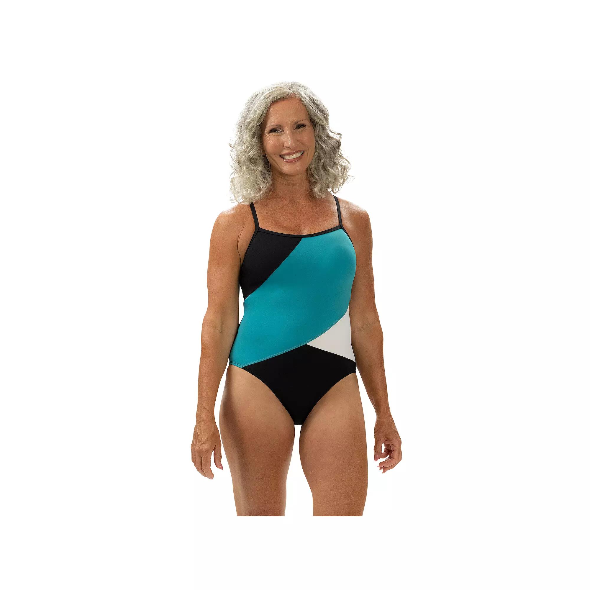 Women's Dolfin Criss-Cross One-Piece Swimsuit, Size: 22, Black Turquoise Product Image