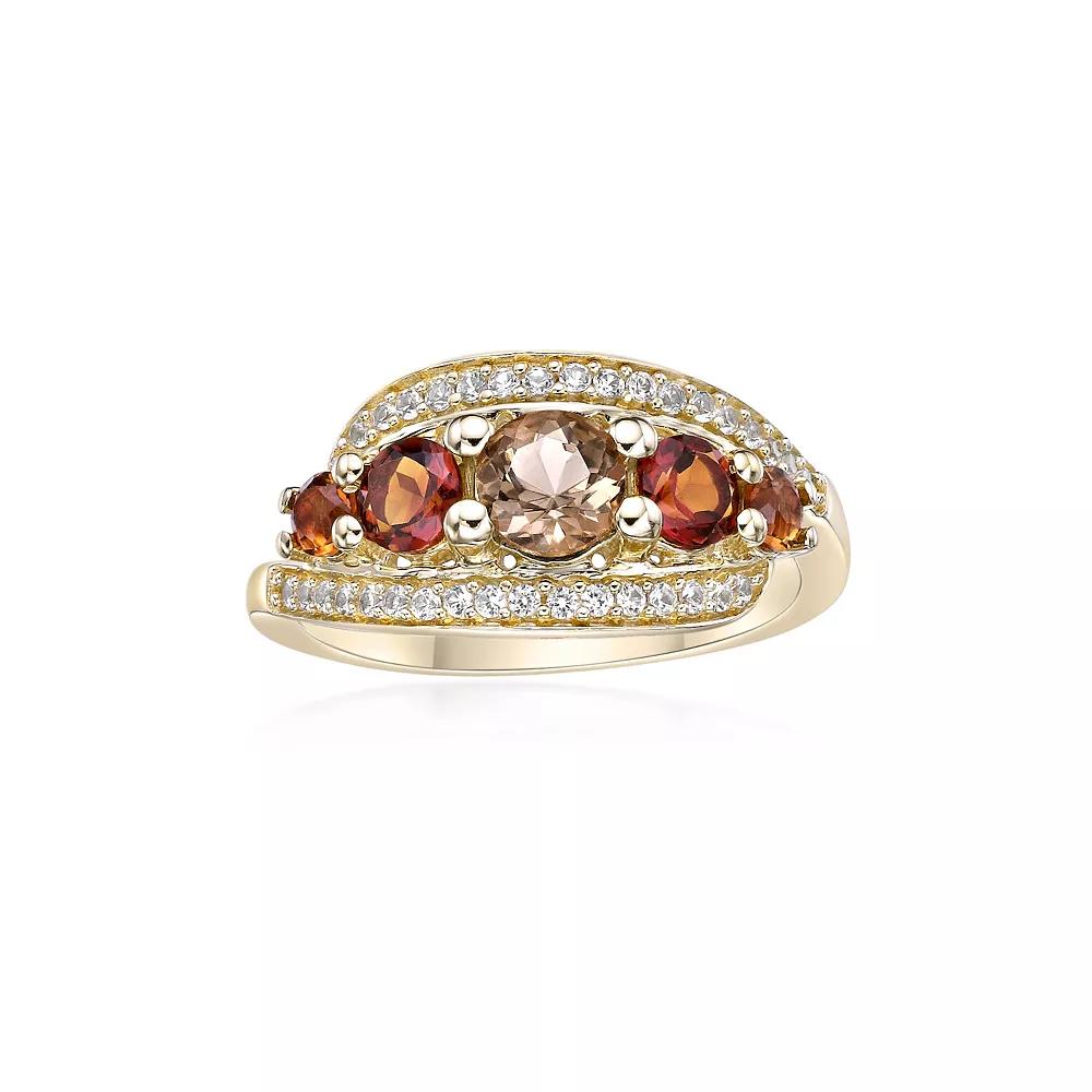 Gemminded 2 Micron Gold Over Silver Citrine Smokey Quartz & Lab-Created White Sapphire Ring, Women's, Size: 5, Gold Tone Product Image