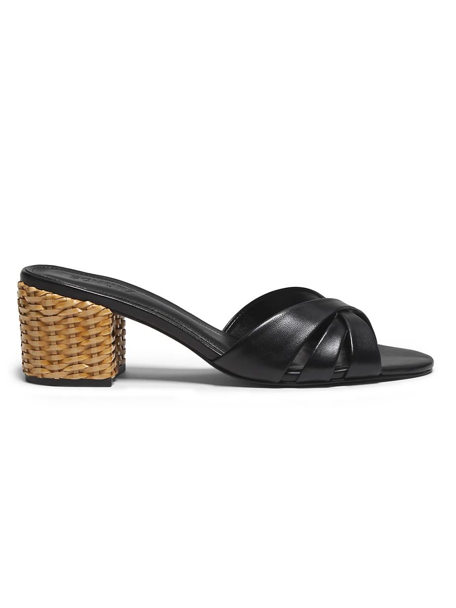 Womens Keefa Mule 65MM Leather & Straw Block Heel Slip-On Sandals Product Image