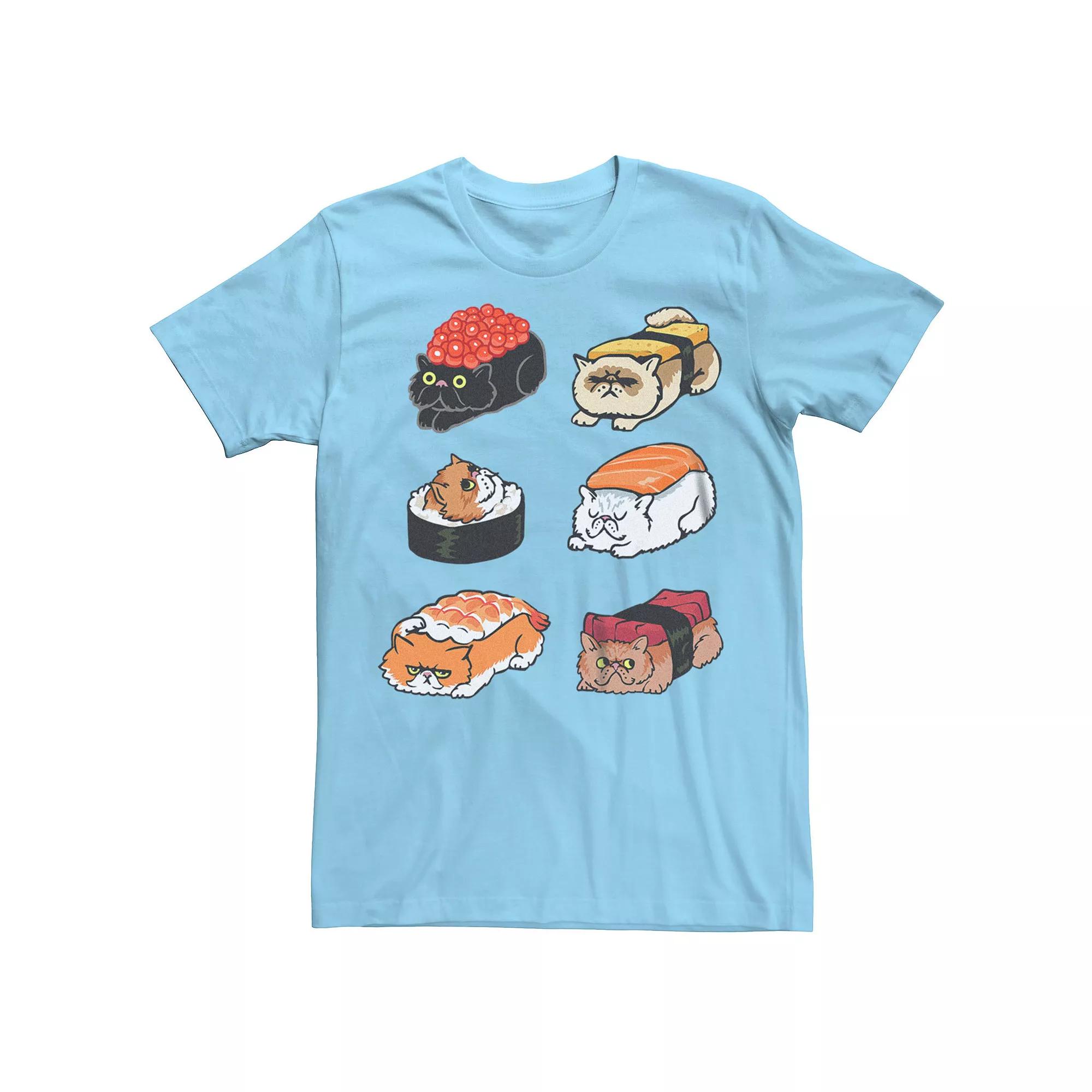 Men's Sushi Persian Cats Graphic Tee, Size: XXL, Light Blue Product Image
