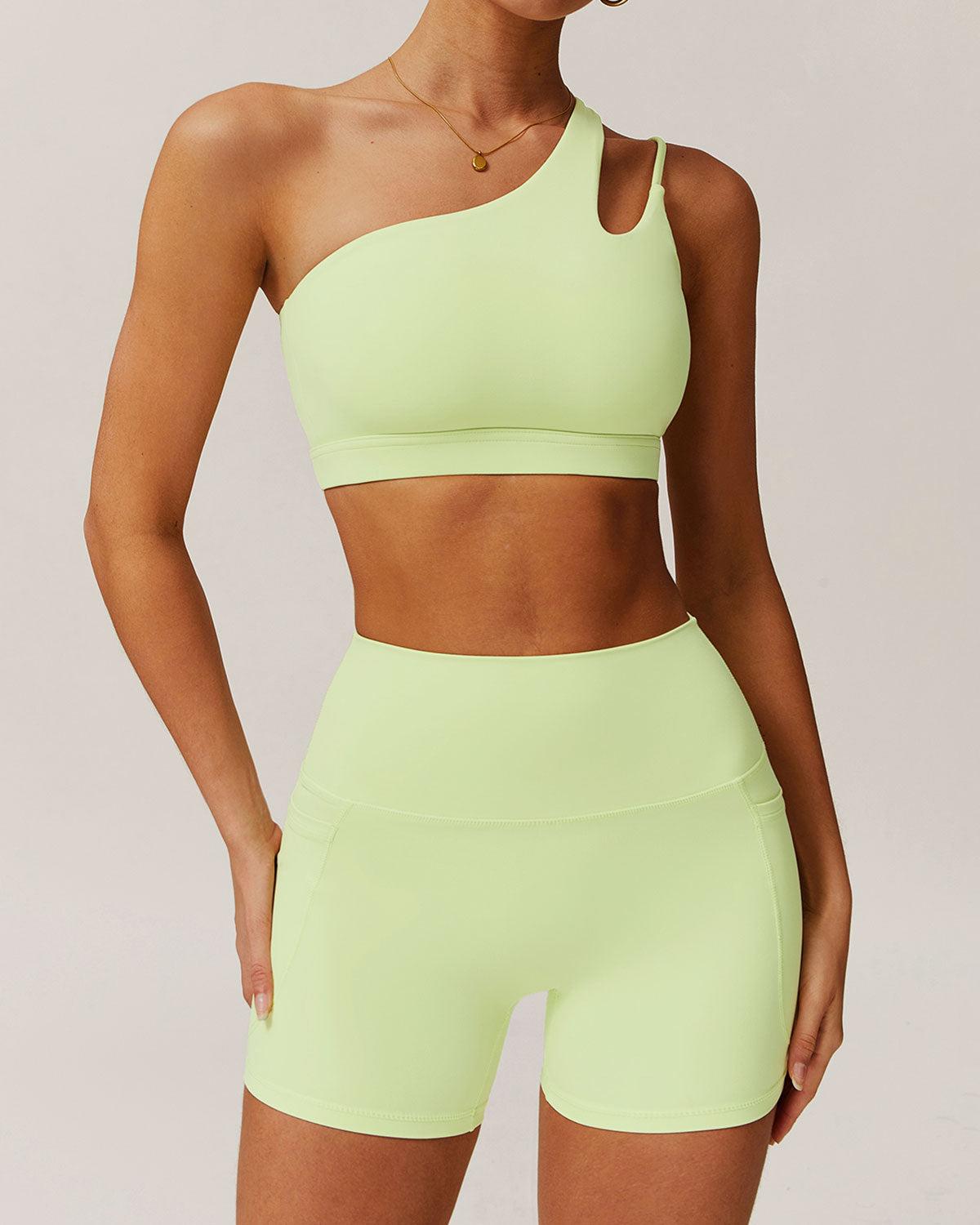 Green Cropped One Shoulder Yoga Cami Top - Light Support Product Image