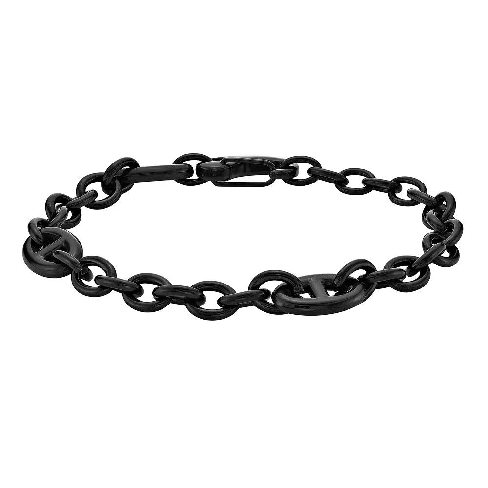 Men's LYNX Stainless Steel Black Ion Plated Link Chain Bracelet,  Product Image