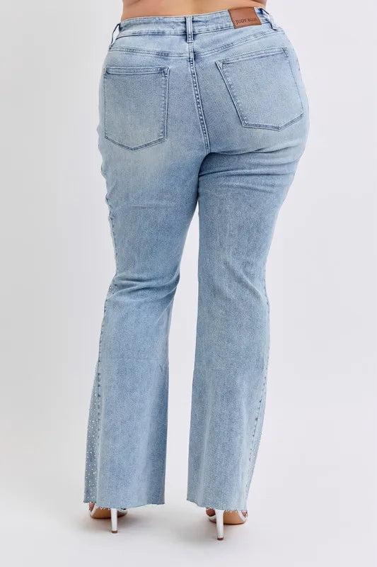 88895   Kora Mid Rise Rhinestone Side Panel Detail Flare Judy Blue Jeans Product Image
