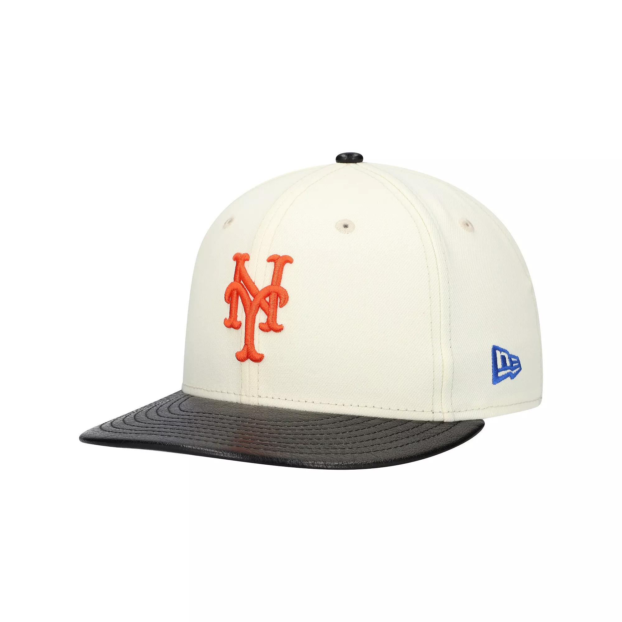 Men's New Era Cream New York Mets Game Night Leather Visor 59FIFTY Fitted Hat, Size: 7 5/8, Beige Product Image