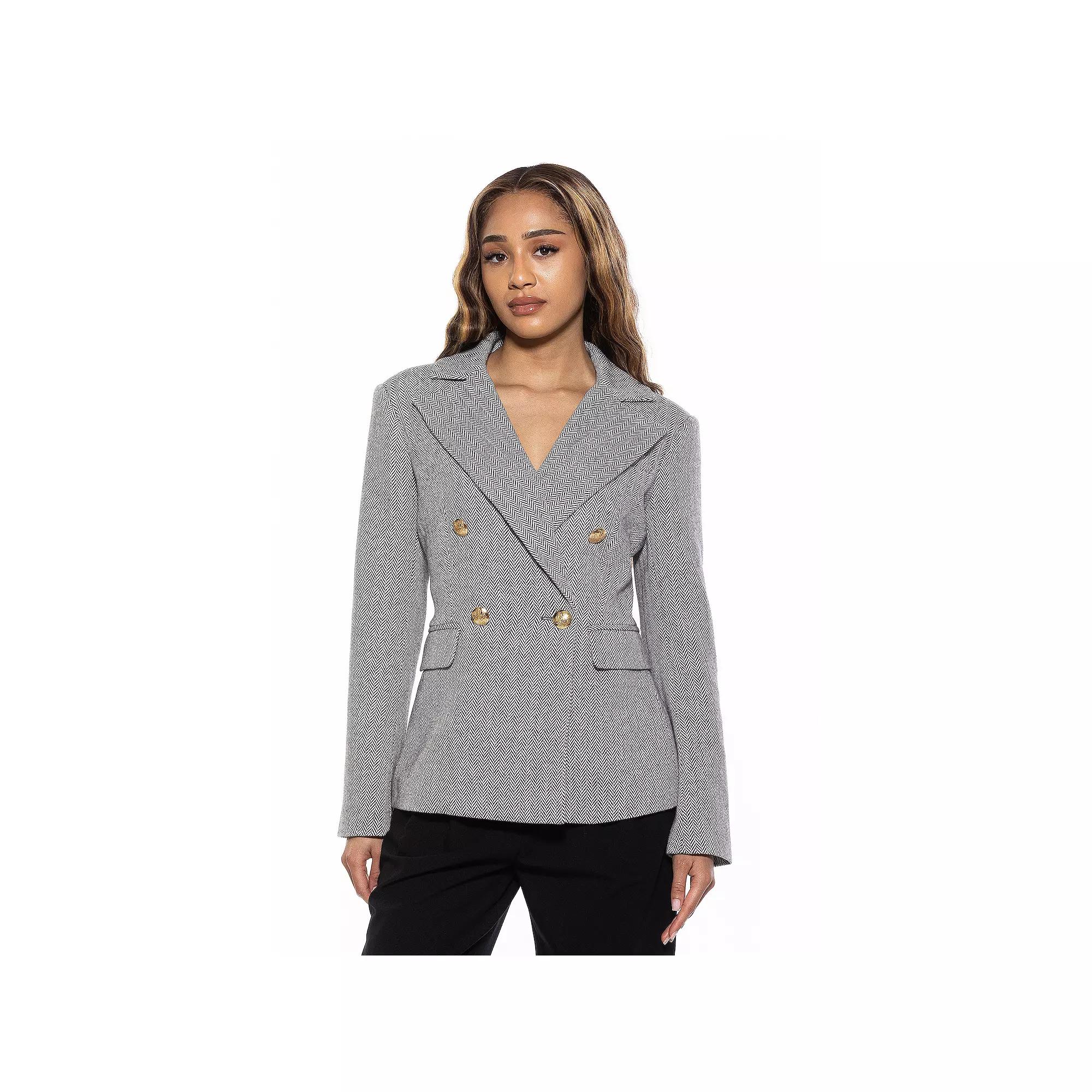 Women's ALEXIA ADMOR Farrah Tweed Classic Double Breasted Jacket, Size: 10, Herringbone Product Image