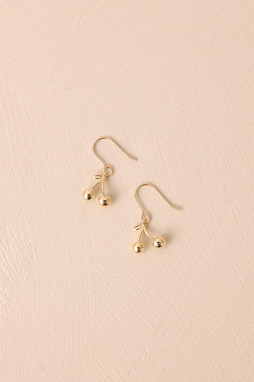 Hand Picked Gold Cherry Charm Earrings Product Image