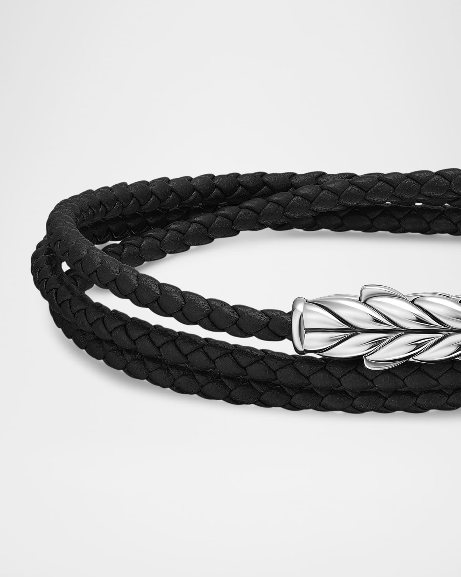 Men's Chevron Wrap Bracelet in Leather with Silver Product Image